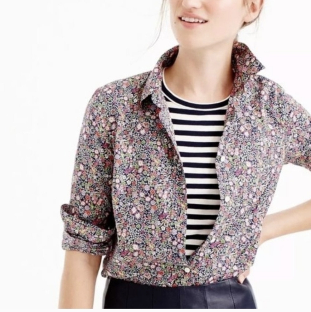 J Crew x Liberty London Oxford Button Down Shirt Kayoko Indigo 0 Oversized